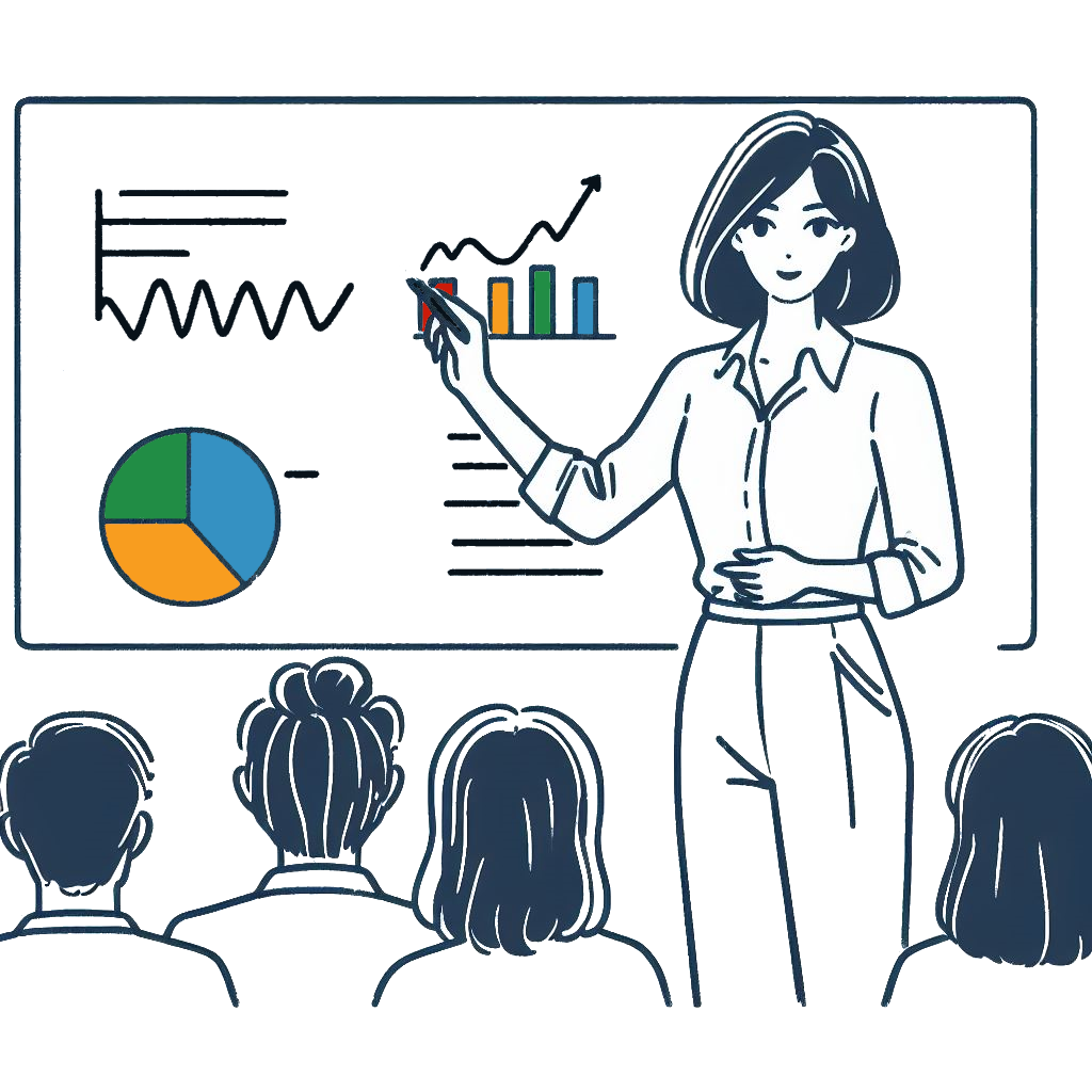 Rektor presenterar grafik över statistik för sin personal